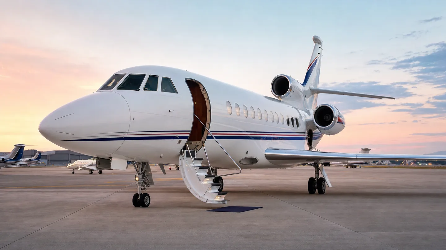 3 celebrità che volano su un Dassault Falcon 900