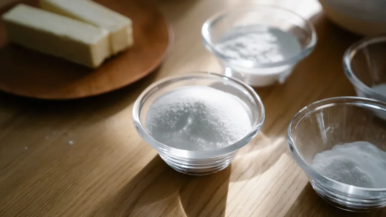 Detergente fai-da-te in una ciotola con bicarbonato e spugna appoggiati sul piano della cucina